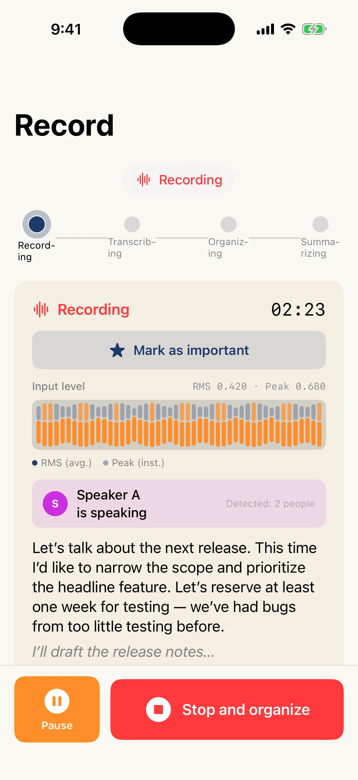 STIL.NOTE live transcription
