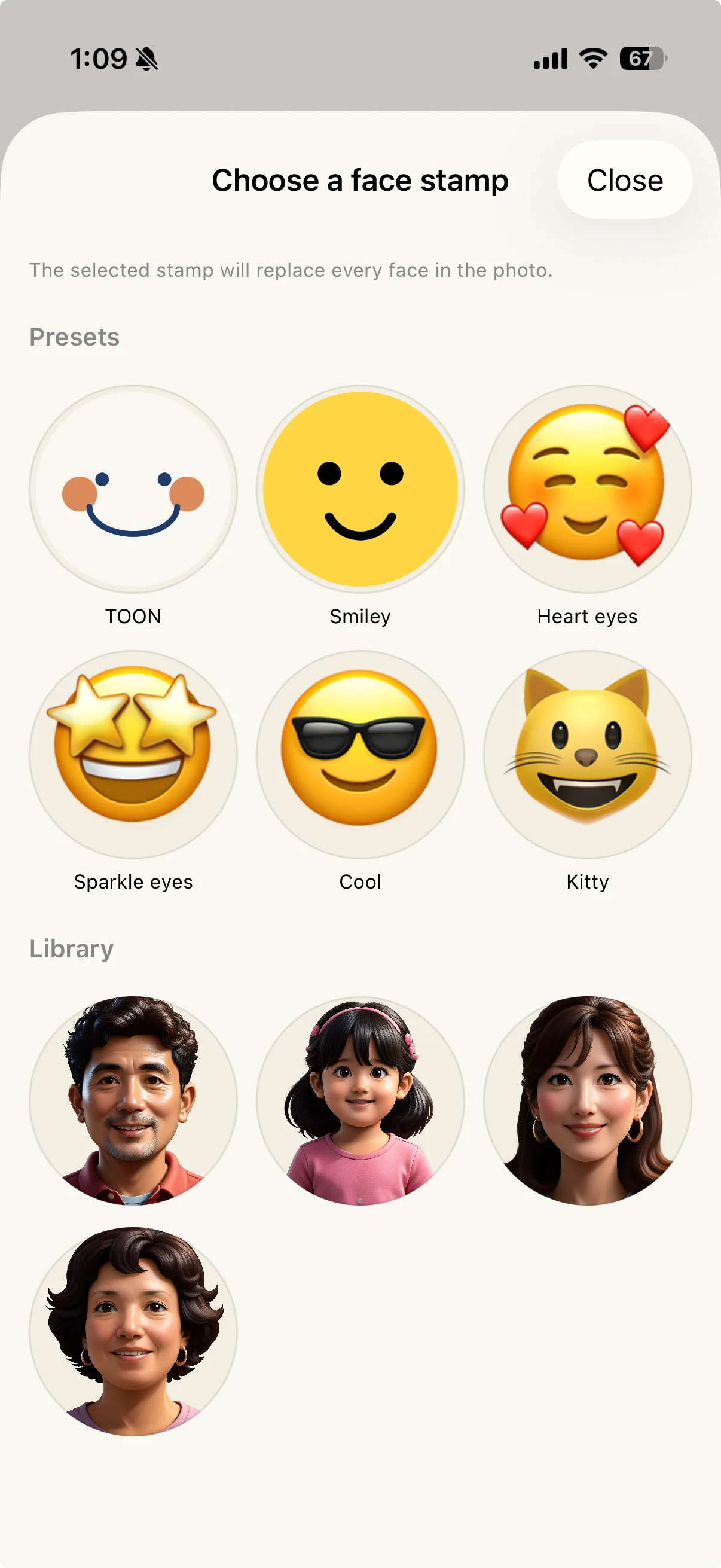 STIL.TOON face stamps selector